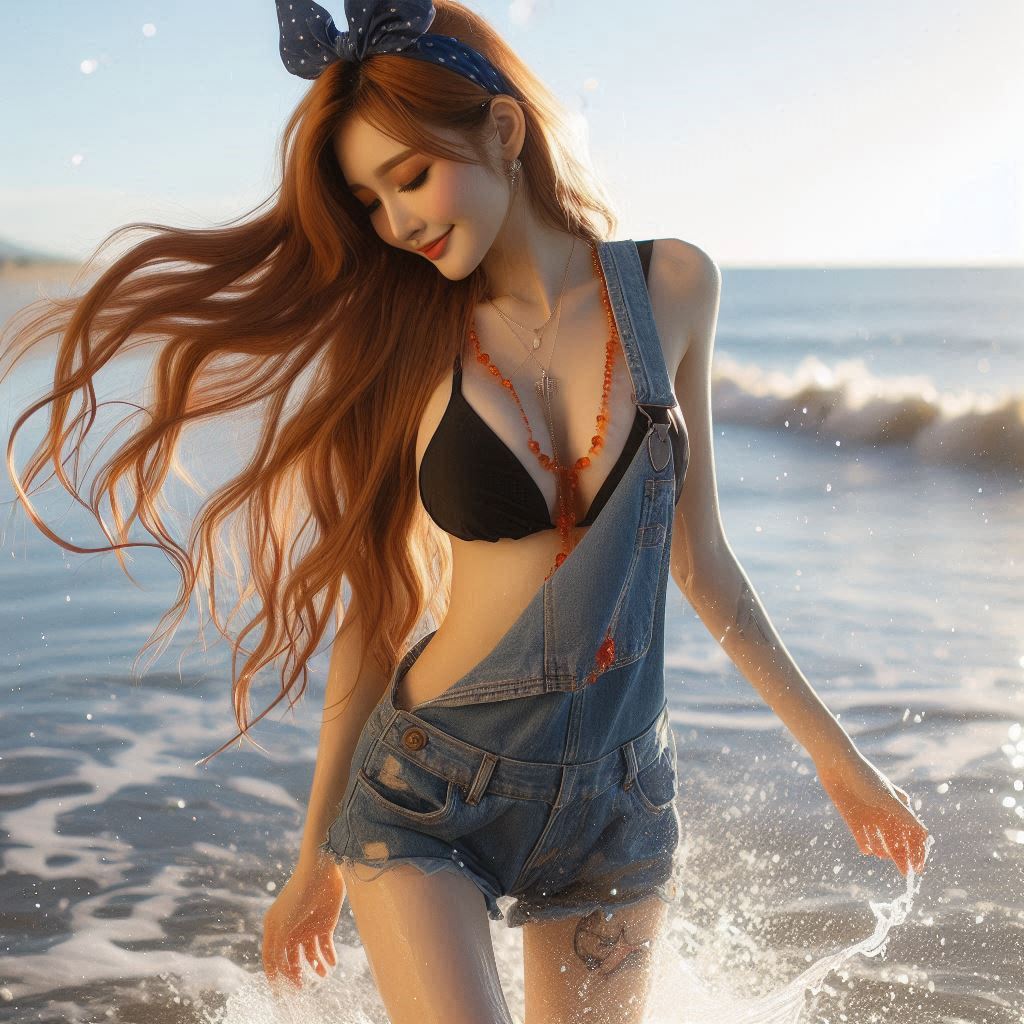 Girl's denim apron with bikini