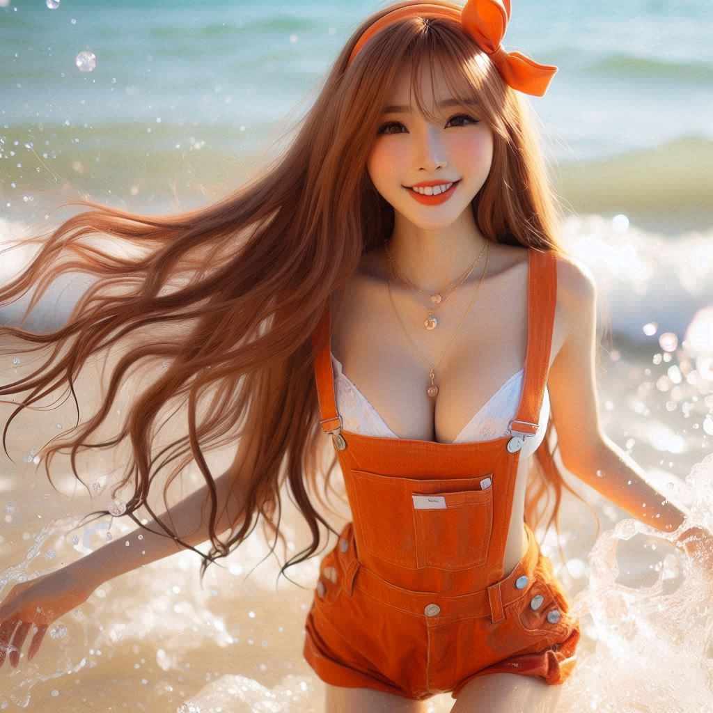 Girl's denim apron with bikini