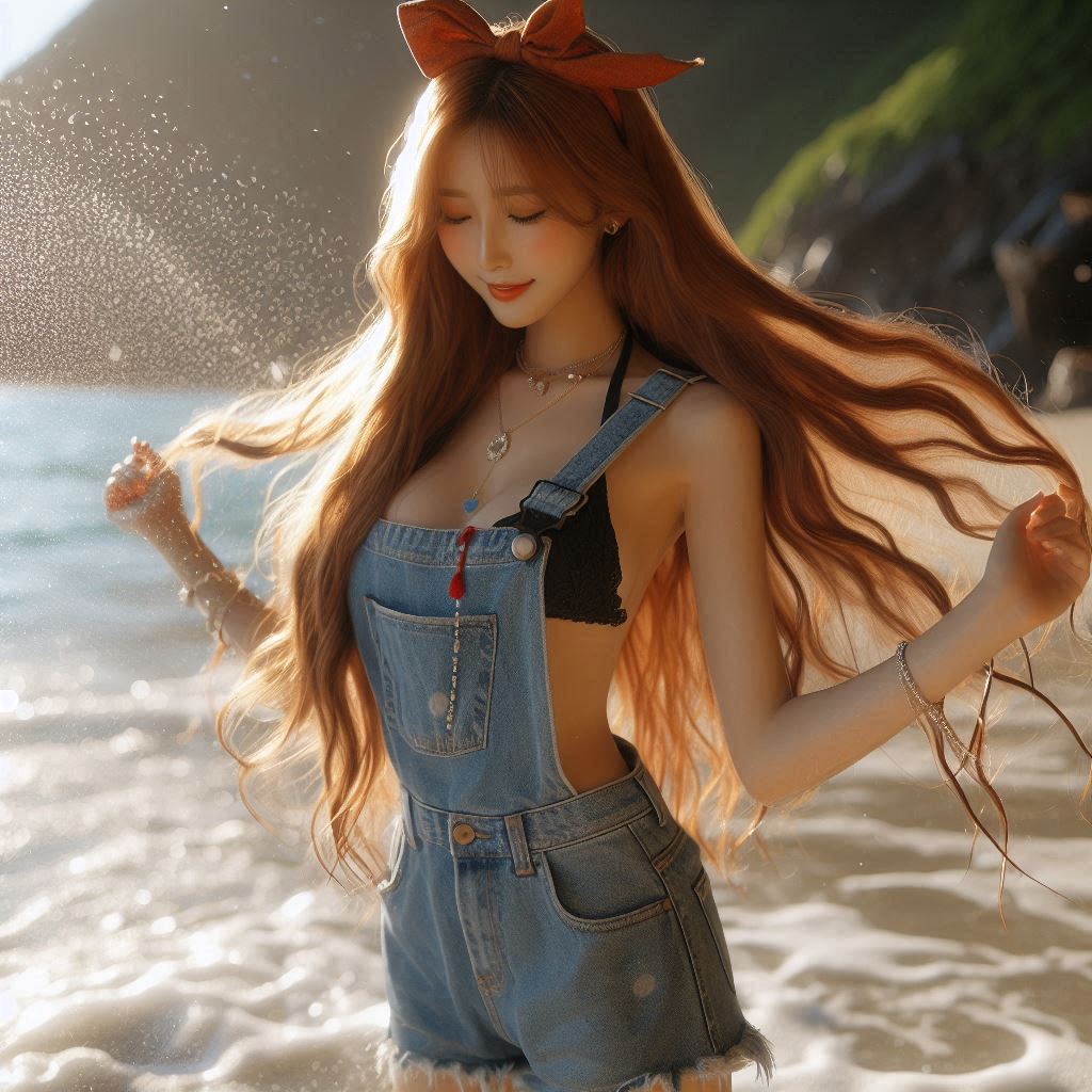 Girl's denim apron with bikini
