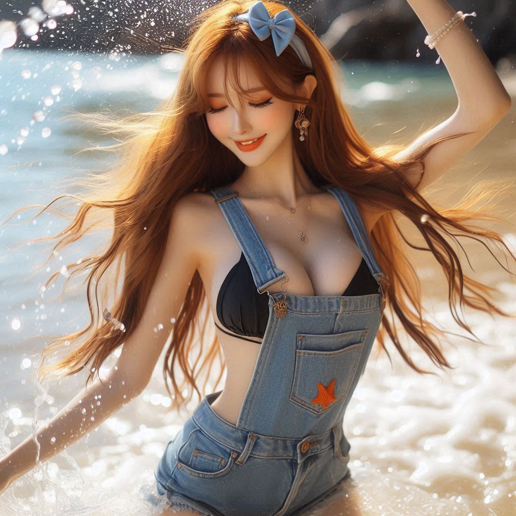 Girl's denim apron with bikini
