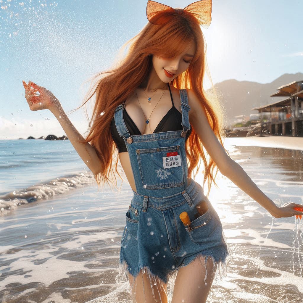 Girl's denim apron with bikini
