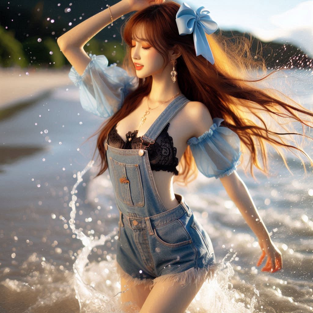 Girl's denim apron with bikini