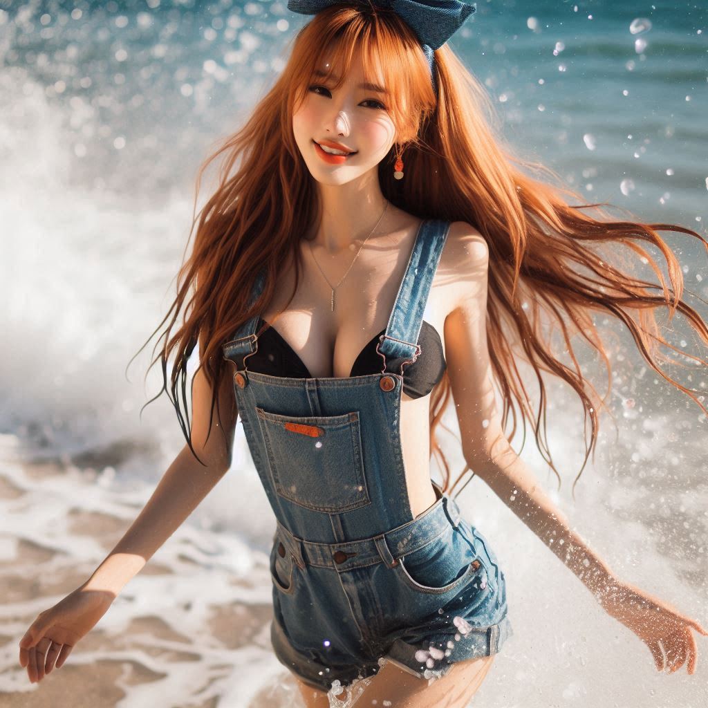 Girl's denim apron with bikini
