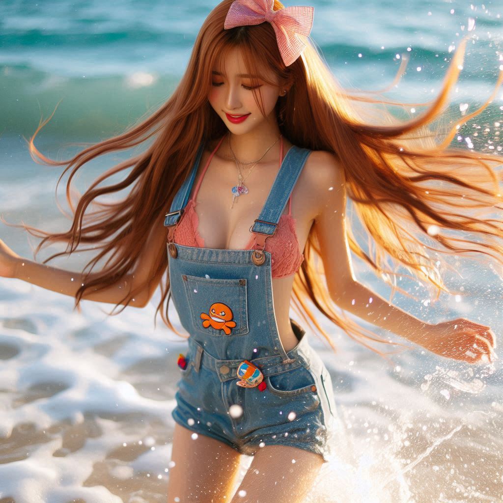 Girl's denim apron with bikini