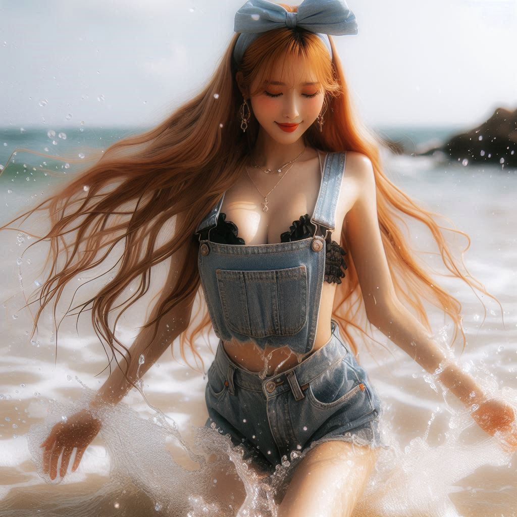 Girl's denim apron with bikini