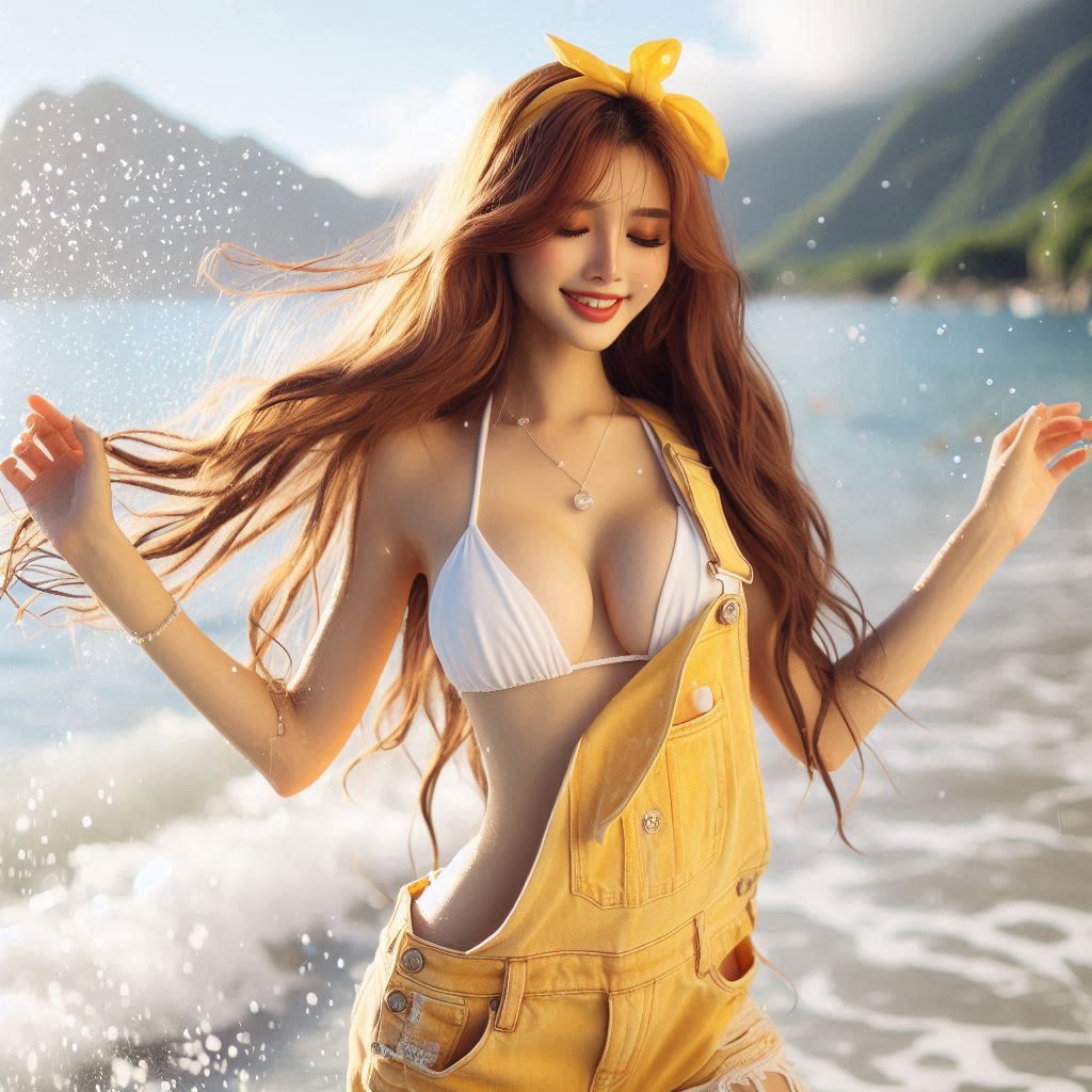 Girl's denim apron with bikini