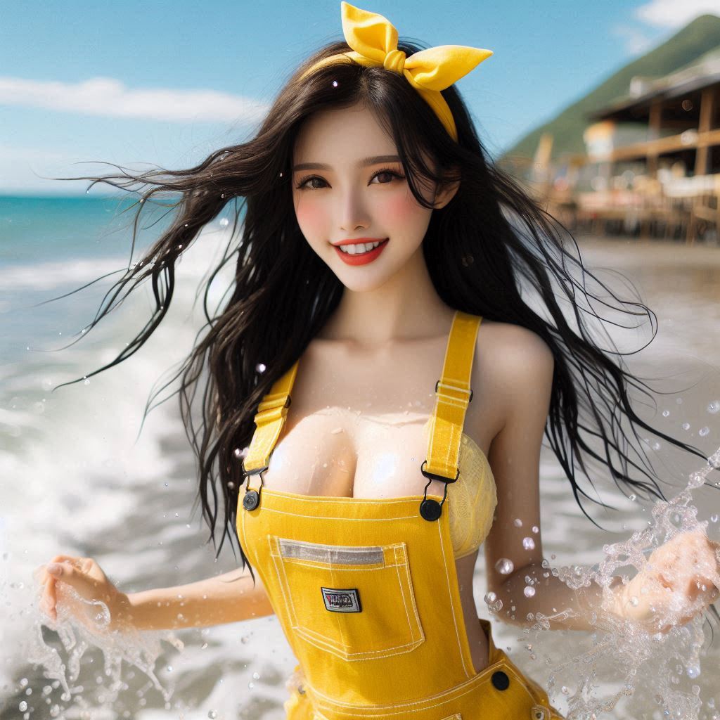 Girl's denim apron with bikini
