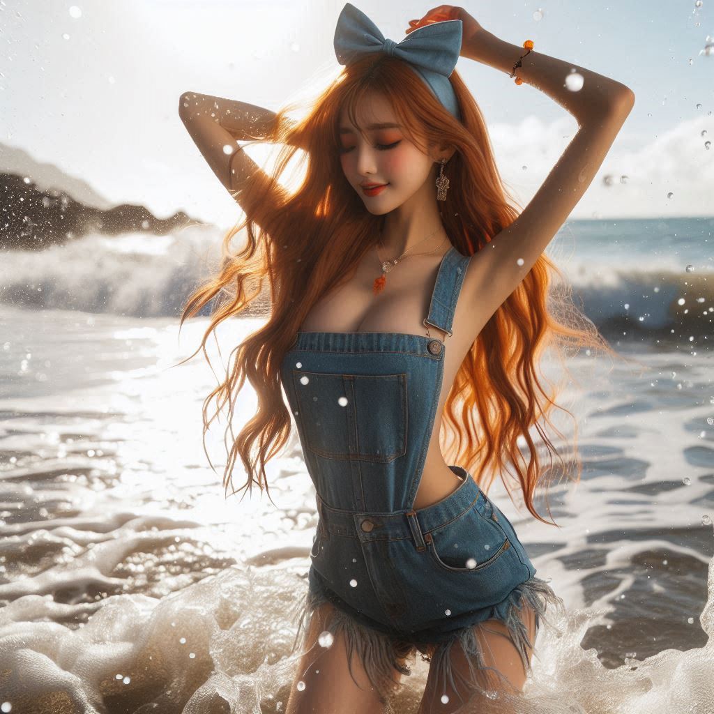 Girl's denim apron with bikini