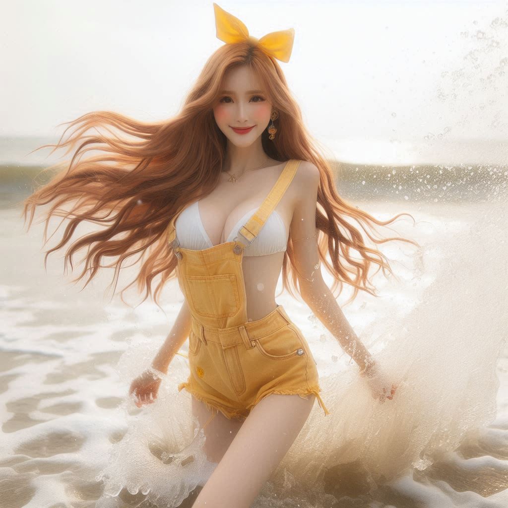 Girl's denim apron with bikini