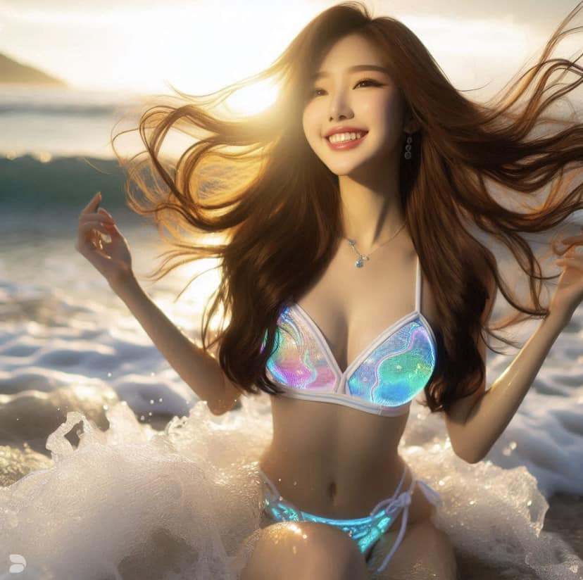Girl loves to play in the water. From morning to night