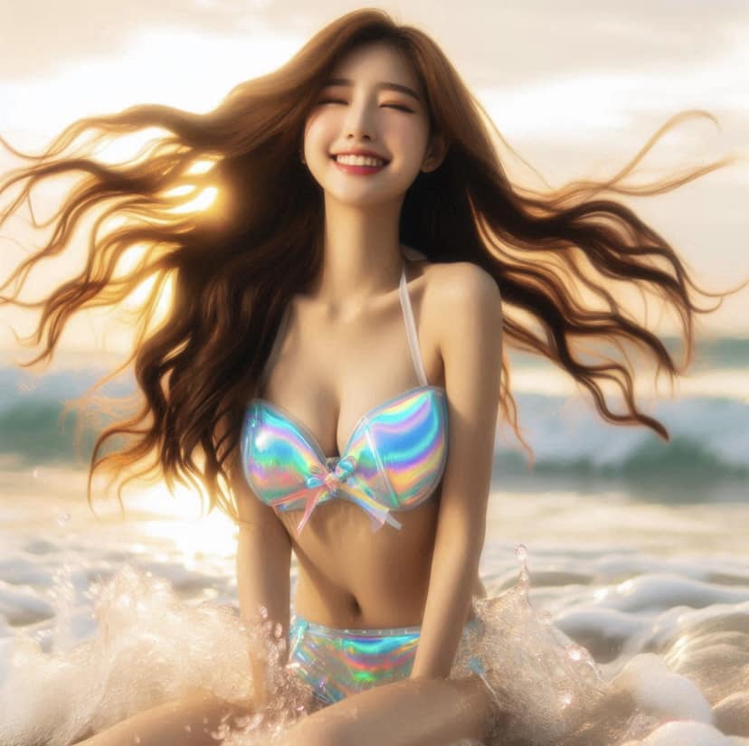 Girl loves to play in the water. From morning to night