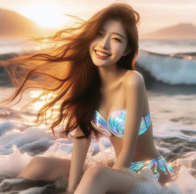 Girl loves to play in the water. From morning to night