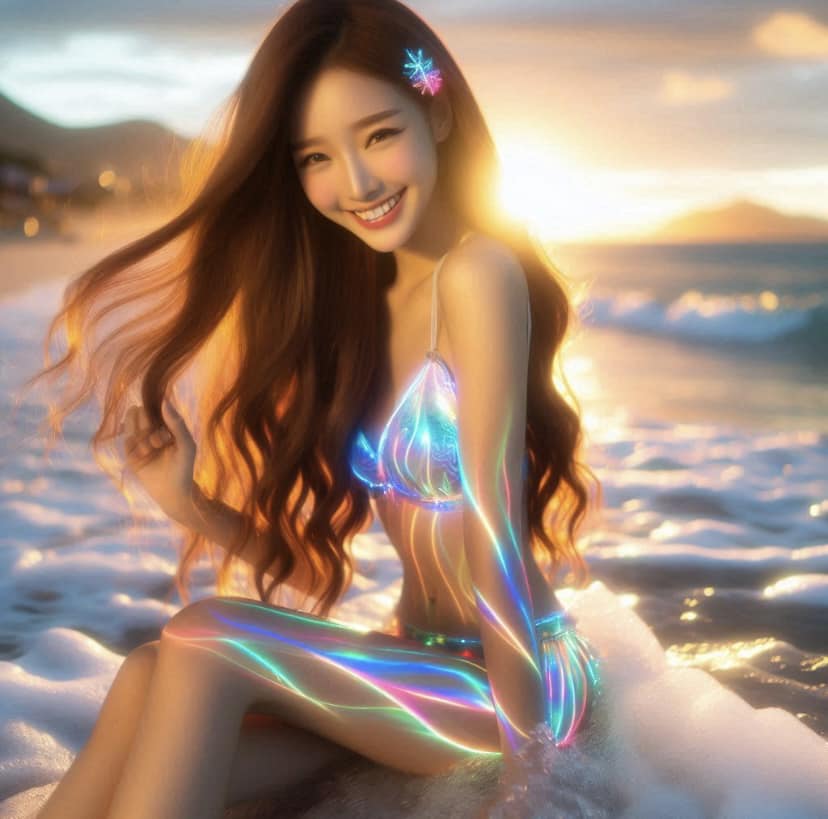 Girl loves to play in the water. From morning to night
