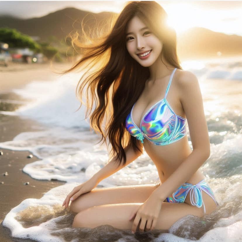 Girl loves to play in the water. From morning to night