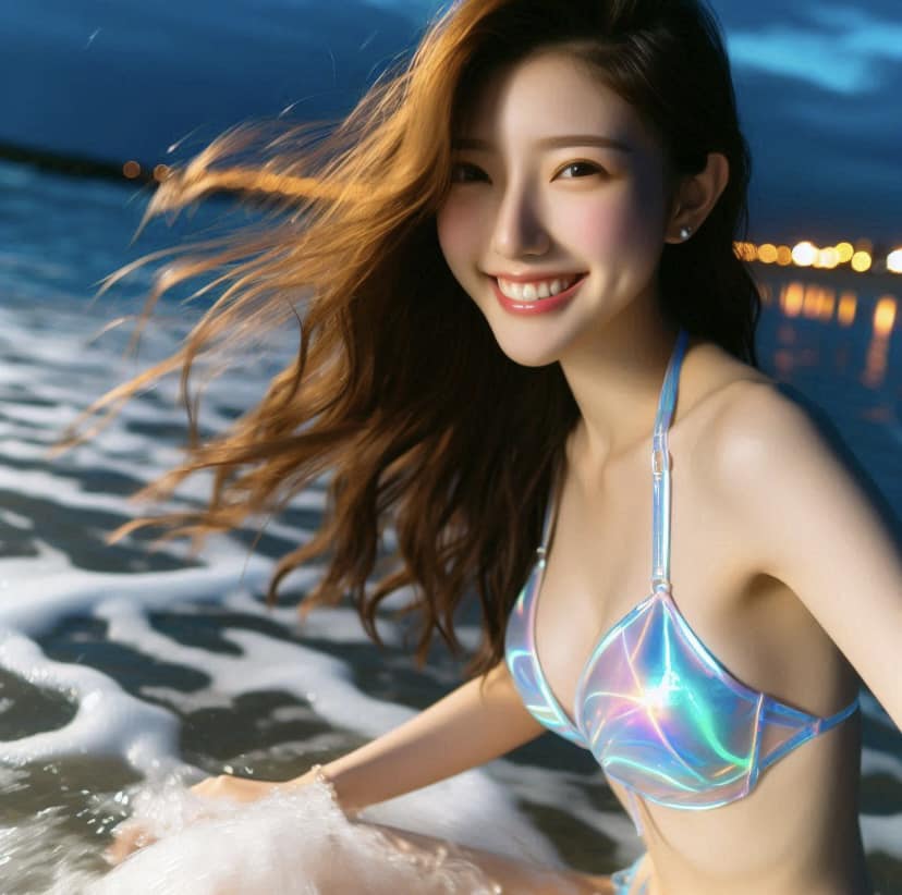 Girl loves to play in the water. From morning to night