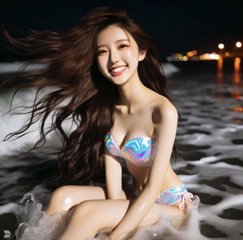 Girl loves to play in the water. From morning to night