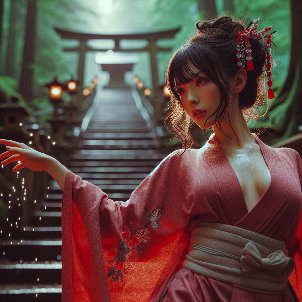 Mysterious Shrine in the Woods - Japanese Miko