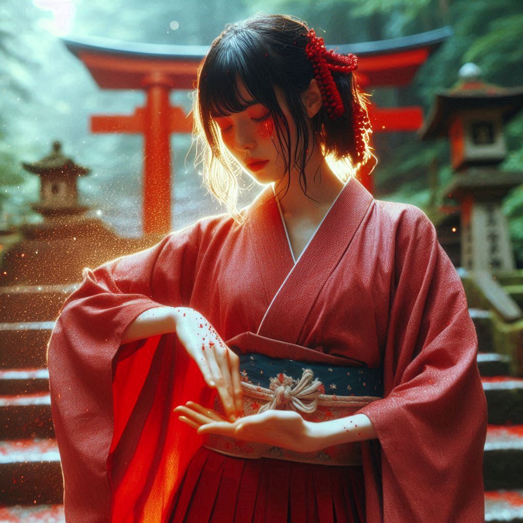 Mysterious Shrine in the Woods - Japanese Miko