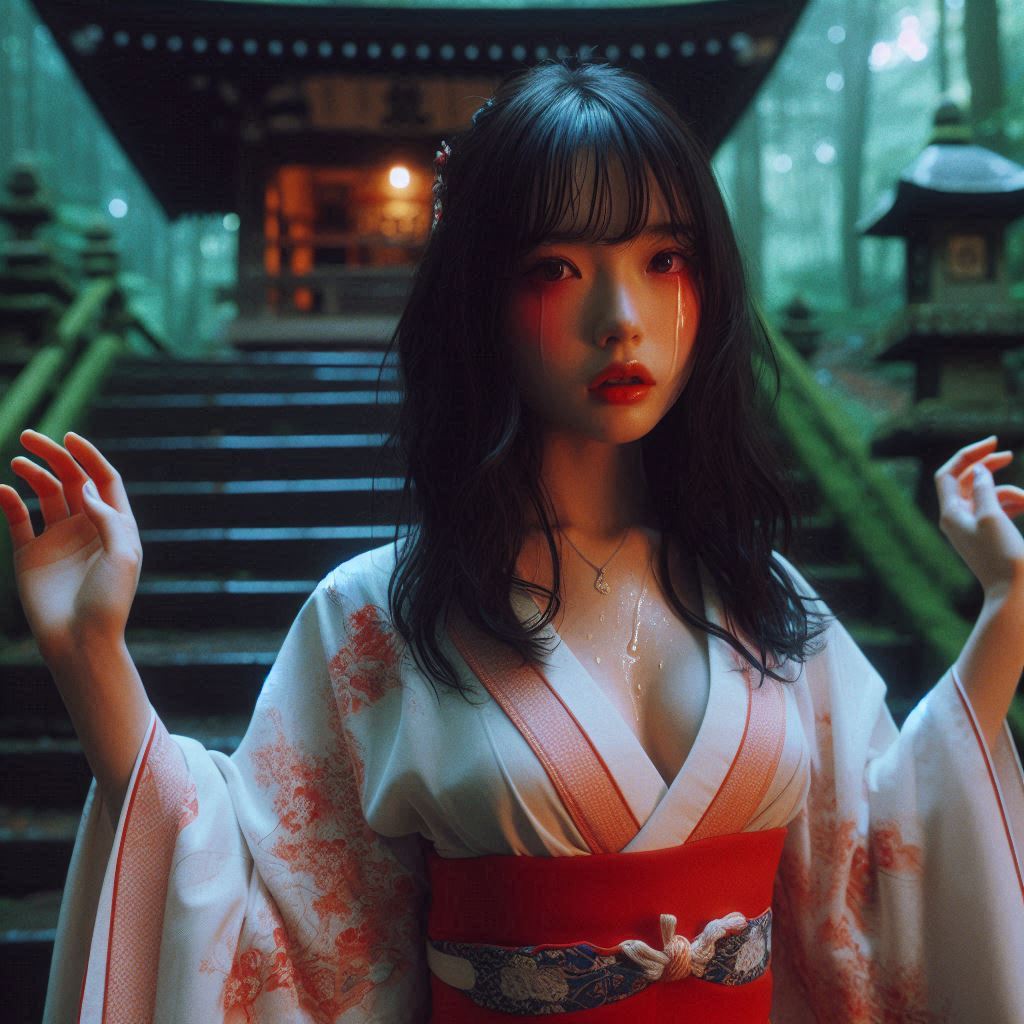 Mysterious Shrine in the Woods - Japanese Miko