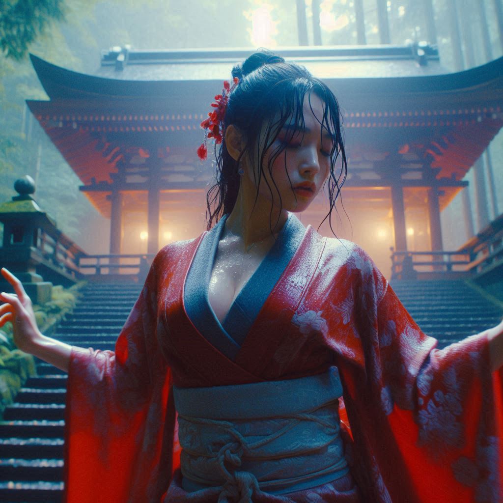 Mysterious Shrine in the Woods - Japanese Miko