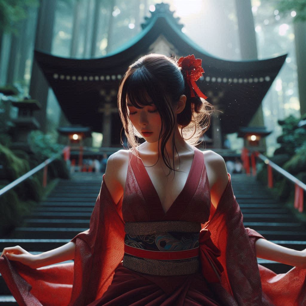 Mysterious Shrine in the Woods - Japanese Miko