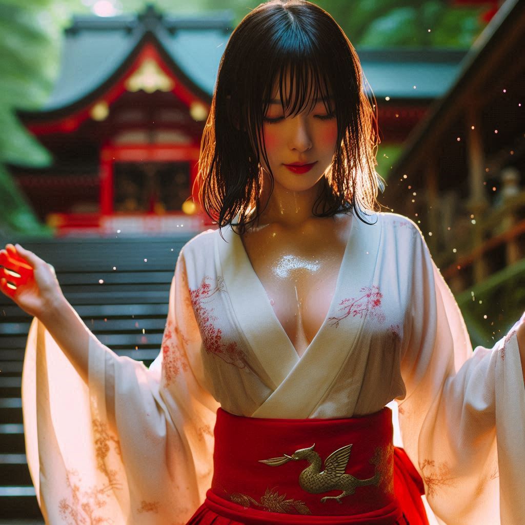 Mysterious Shrine in the Woods - Japanese Miko