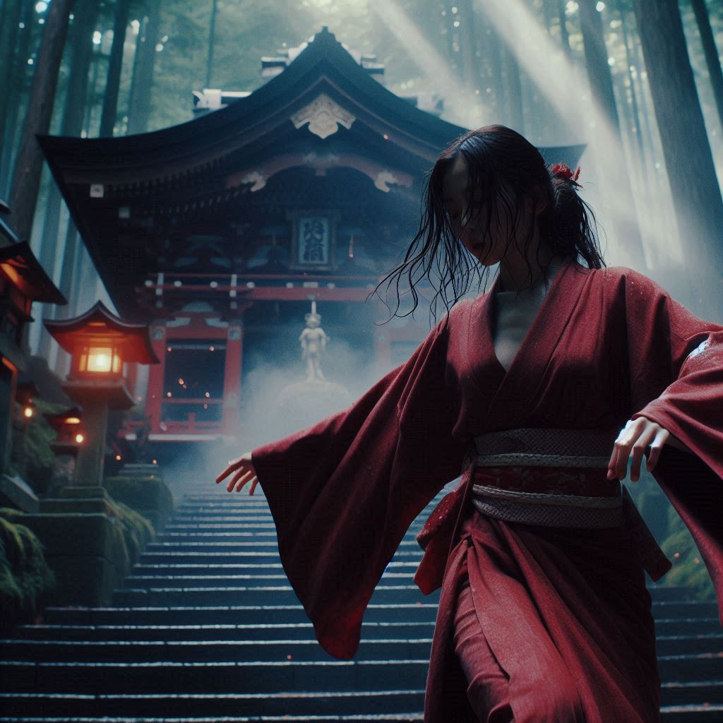 Mysterious Shrine in the Woods - Japanese Miko