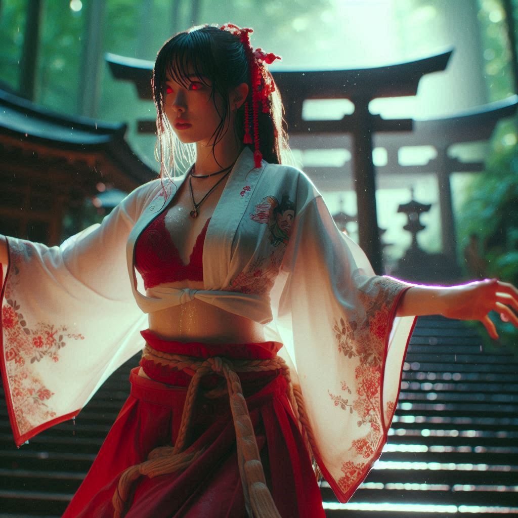 Mysterious Shrine in the Woods - Japanese Miko
