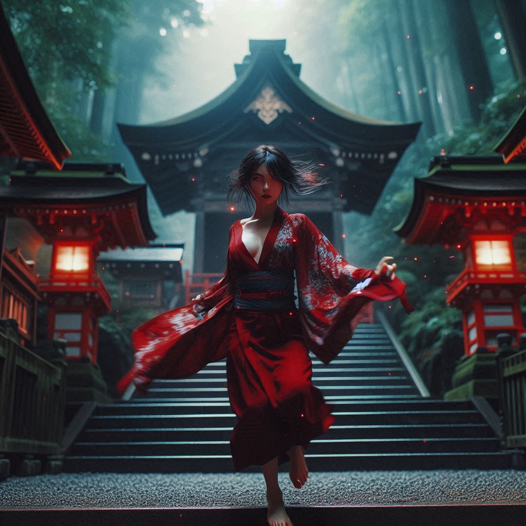 Mysterious Shrine in the Woods - Japanese Miko