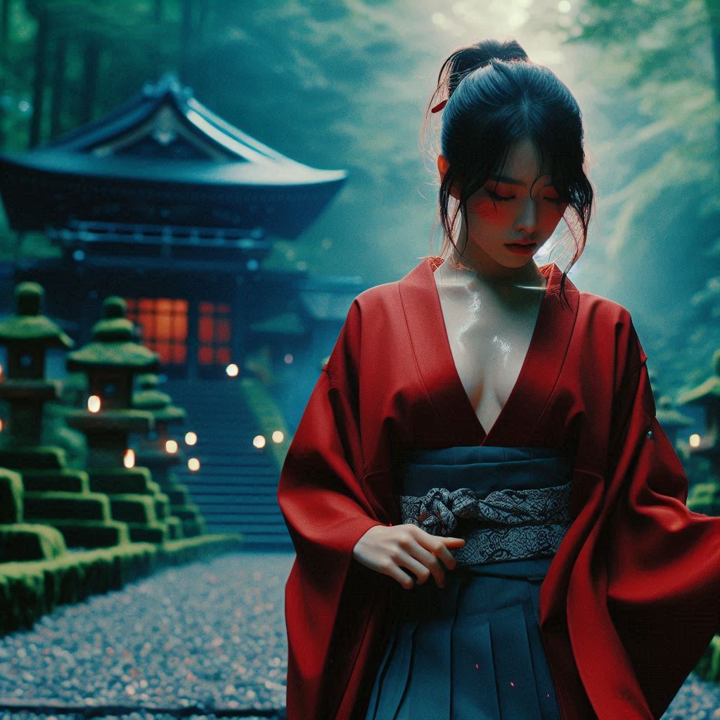 Mysterious Shrine in the Woods - Japanese Miko