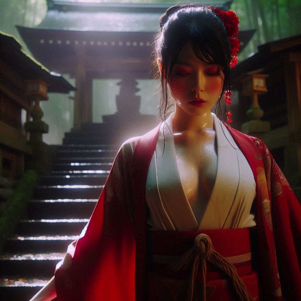 Mysterious Shrine in the Woods - Japanese Miko