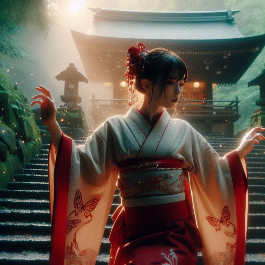 Mysterious Shrine in the Woods - Japanese Miko