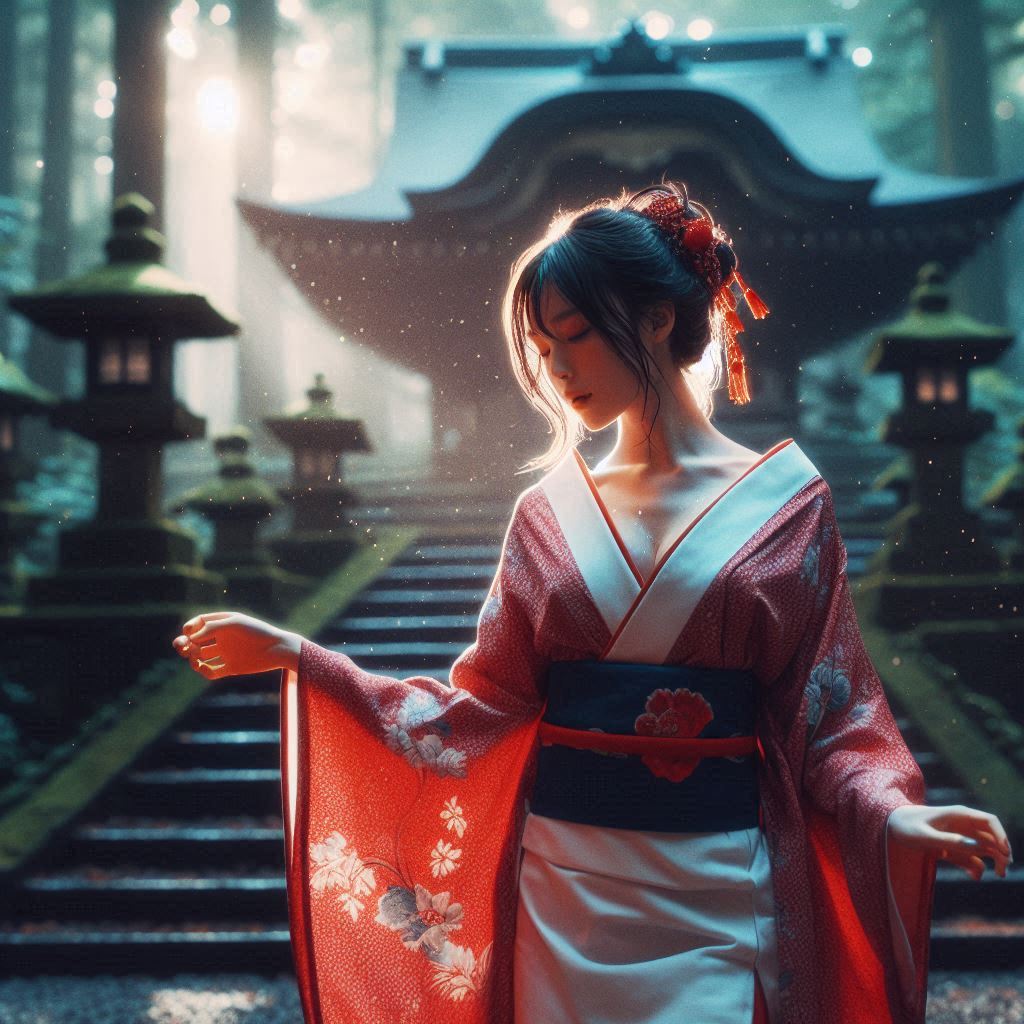 Mysterious Shrine in the Woods - Japanese Miko