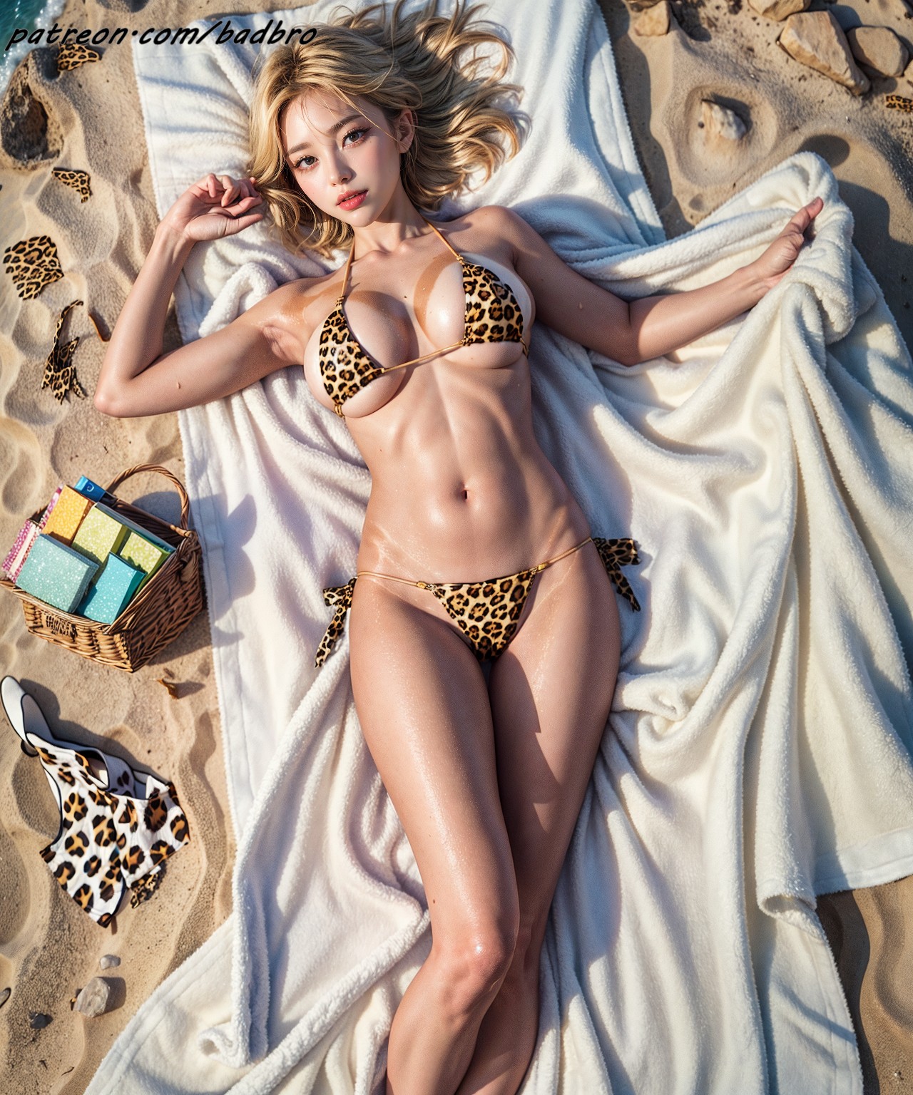 leopard + bikini, + tanning + girl1