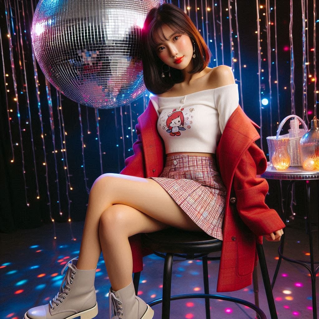 Girl posing on KTV, sparkling and childish