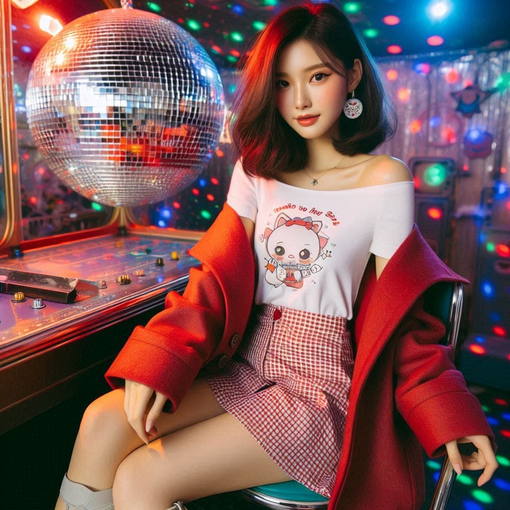 Girl posing on KTV, sparkling and childish