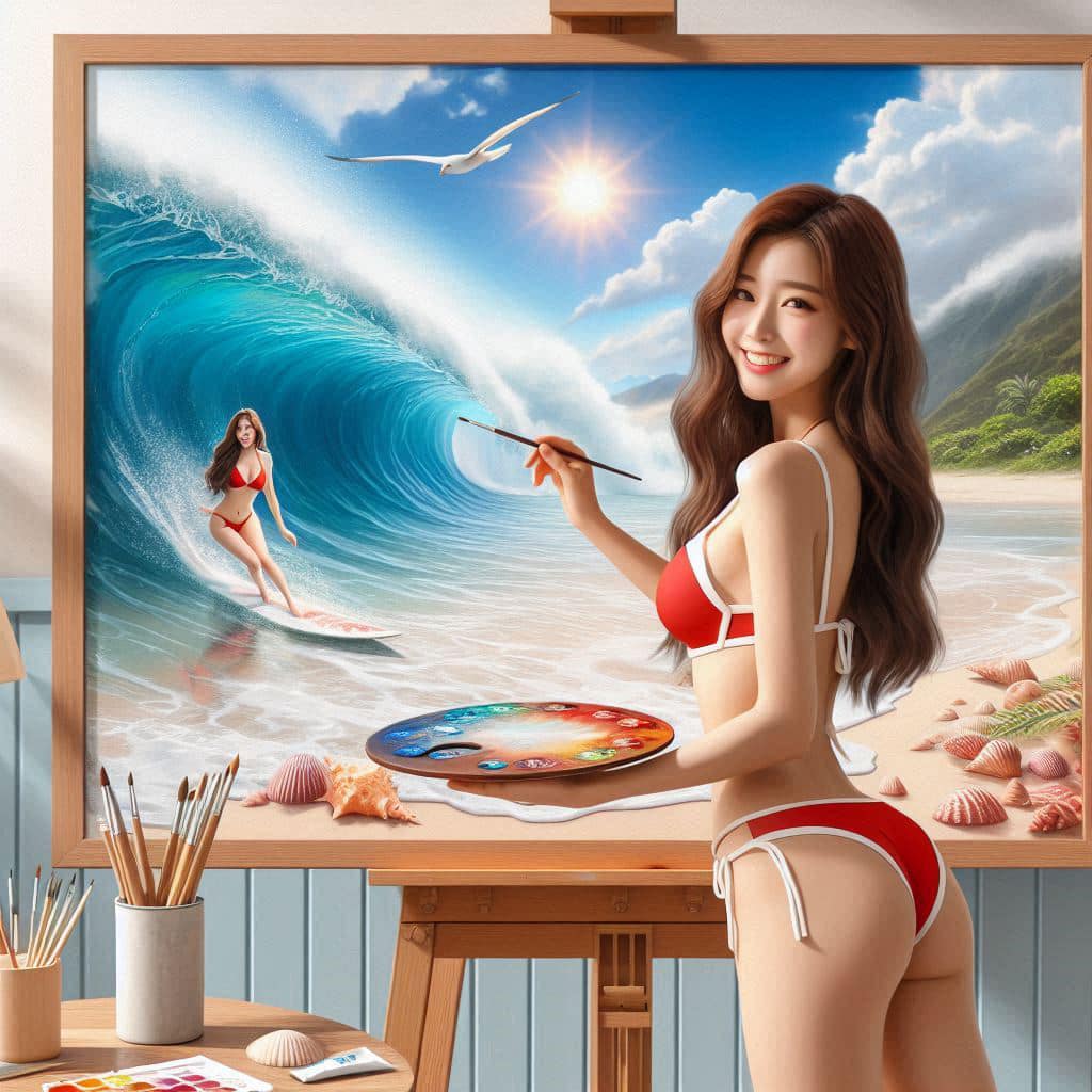 A bikini girl who likes to draw in her room