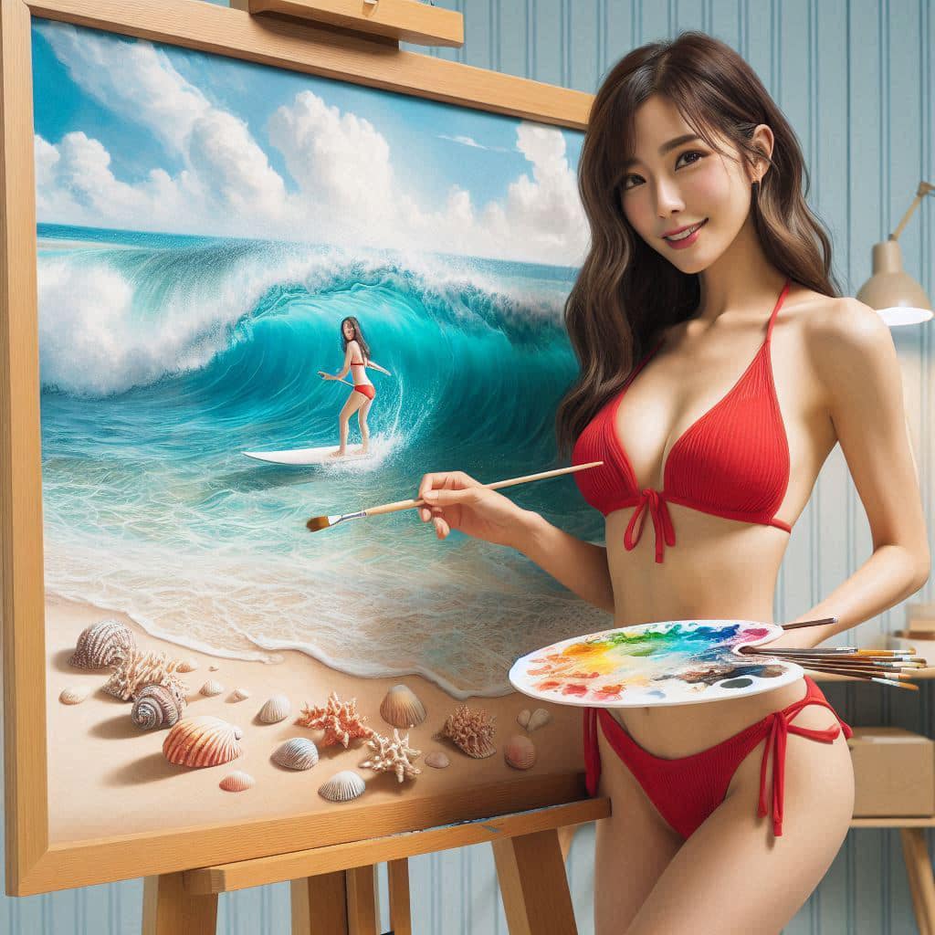 A bikini girl who likes to draw in her room
