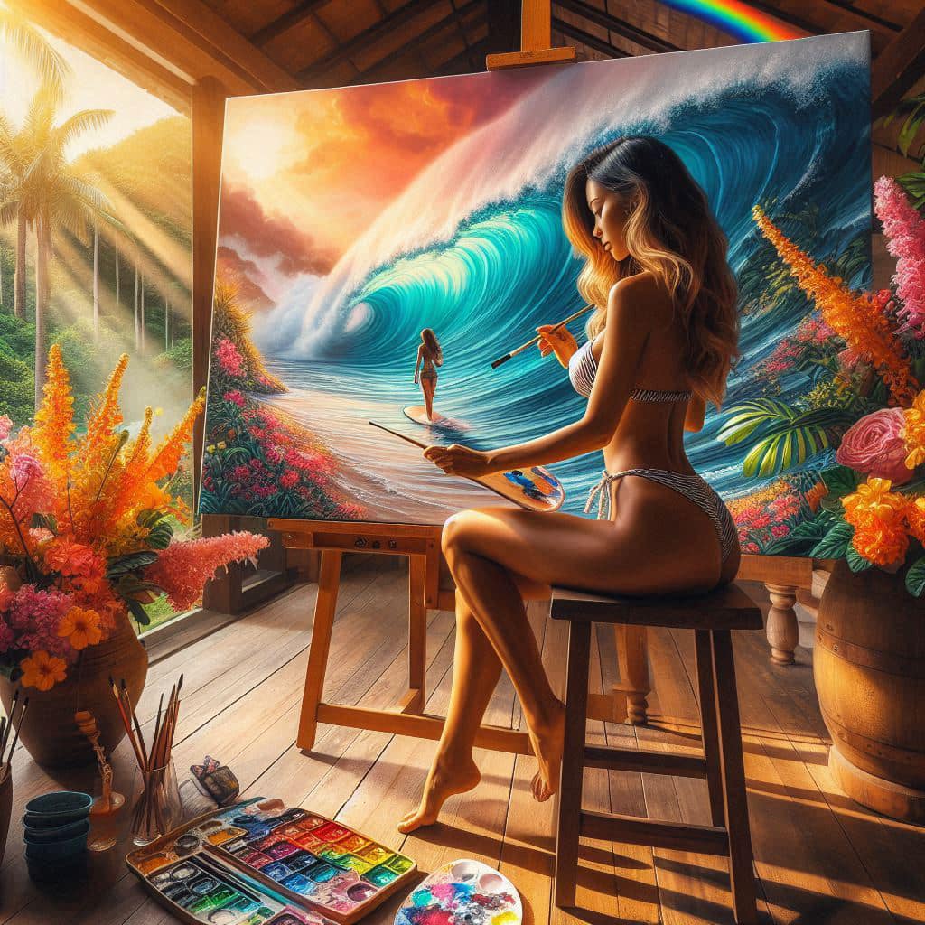 A bikini girl who likes to draw in her room