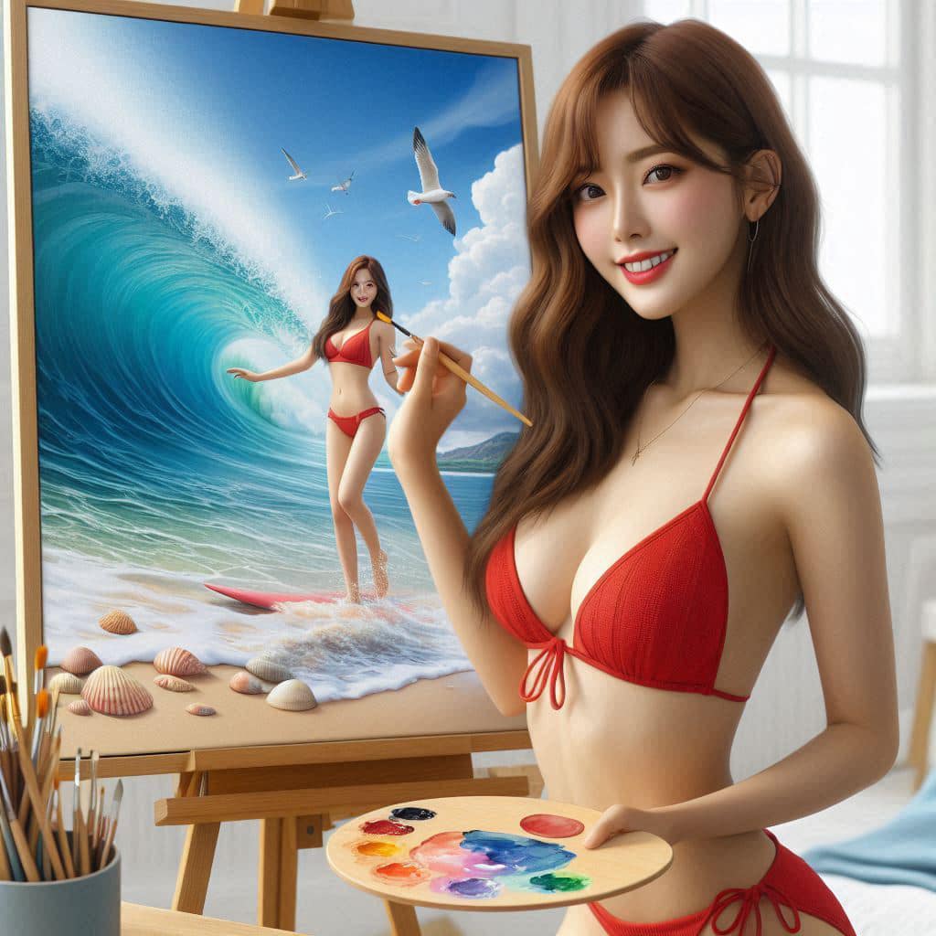 A bikini girl who likes to draw in her room