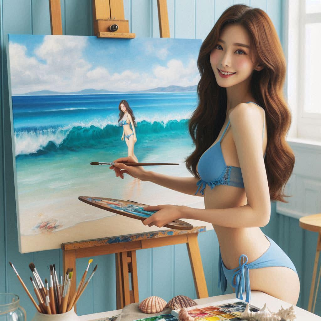 A bikini girl who likes to draw in her room