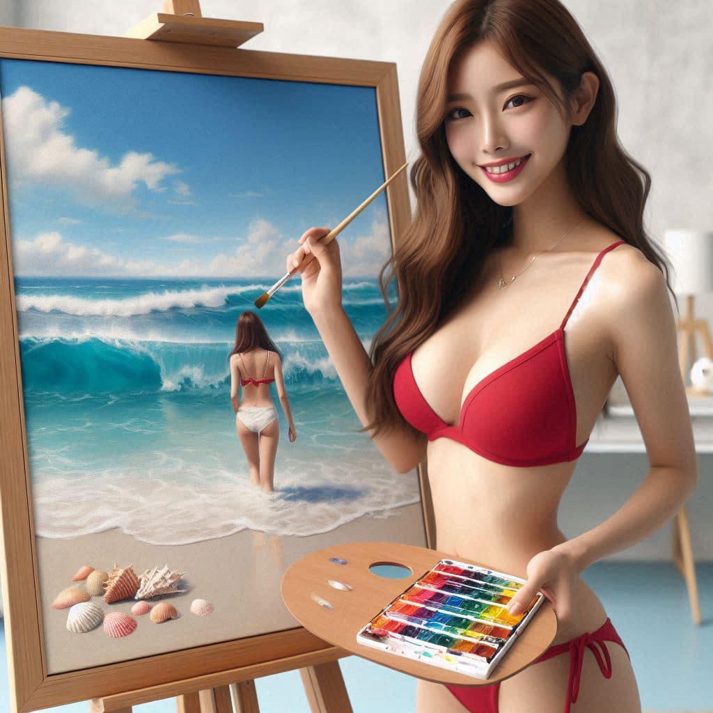 A bikini girl who likes to draw in her room