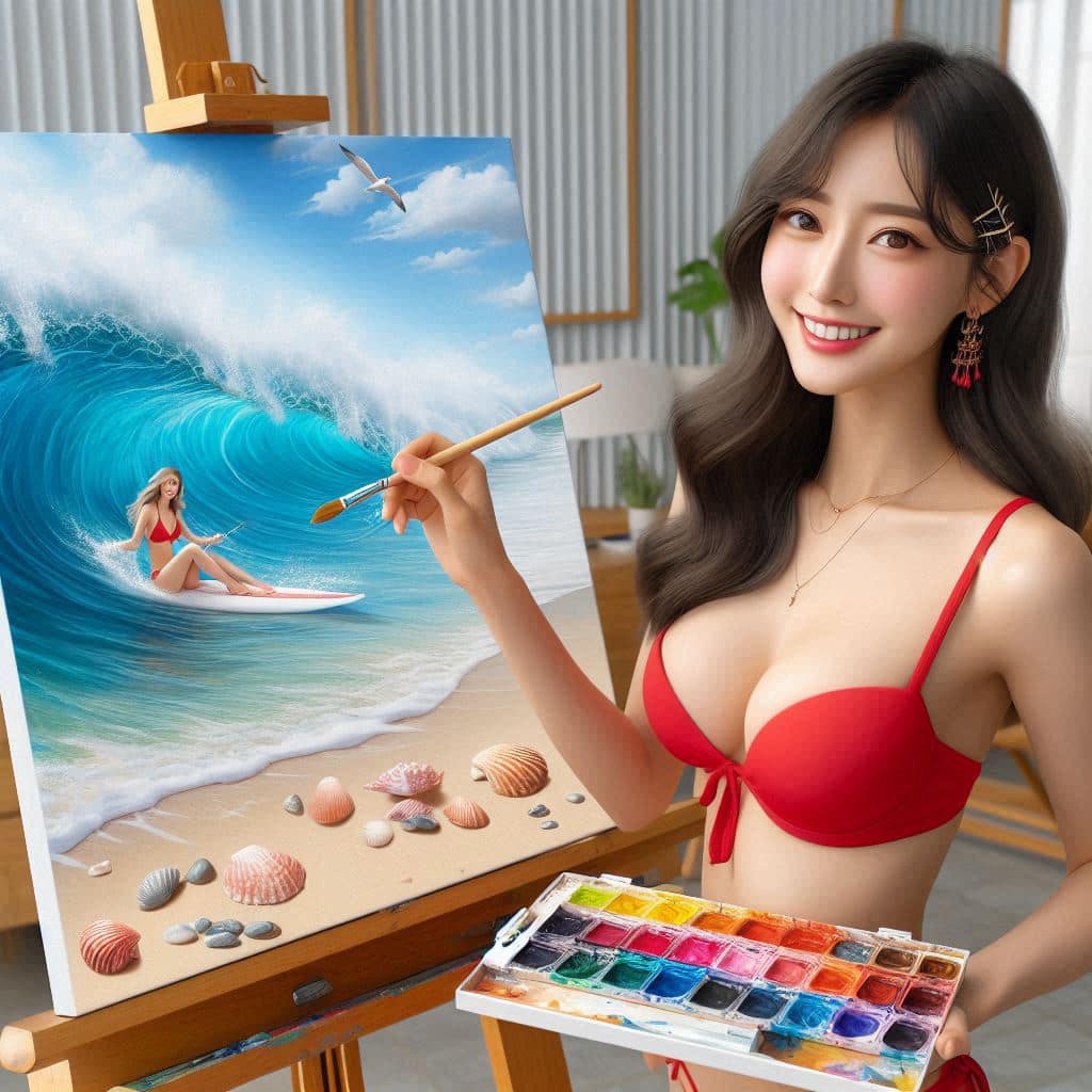 A bikini girl who likes to draw in her room