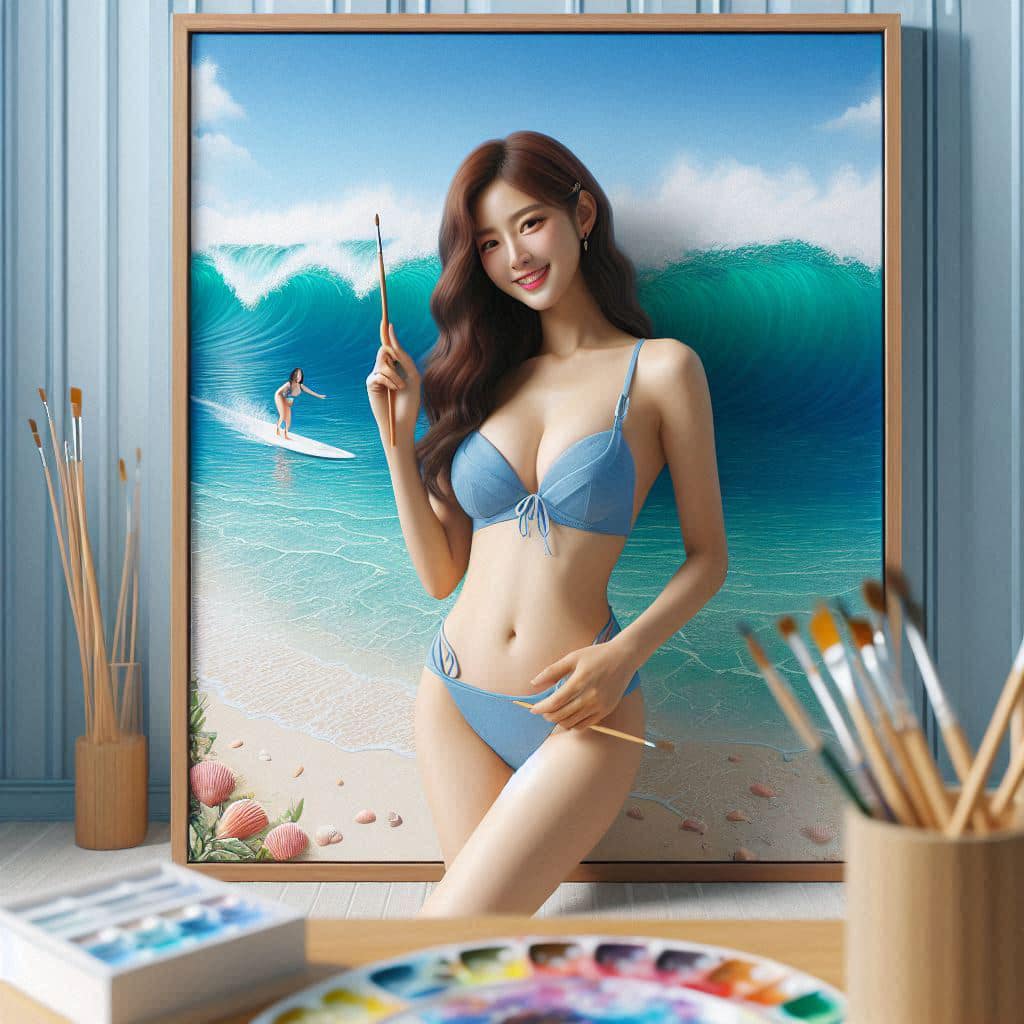 A bikini girl who likes to draw in her room