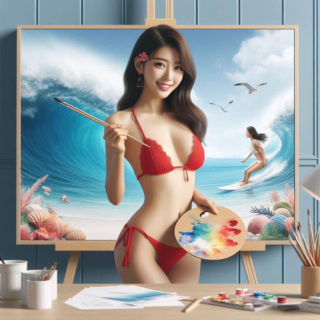A bikini girl who likes to draw in her room