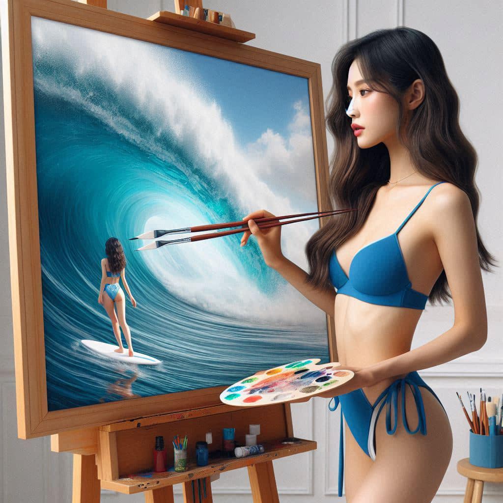 A bikini girl who likes to draw in her room