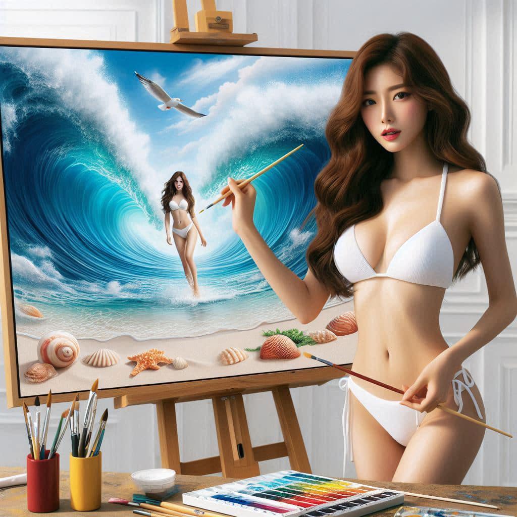 A bikini girl who likes to draw in her room