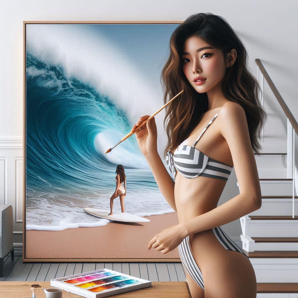A bikini girl who likes to draw in her room