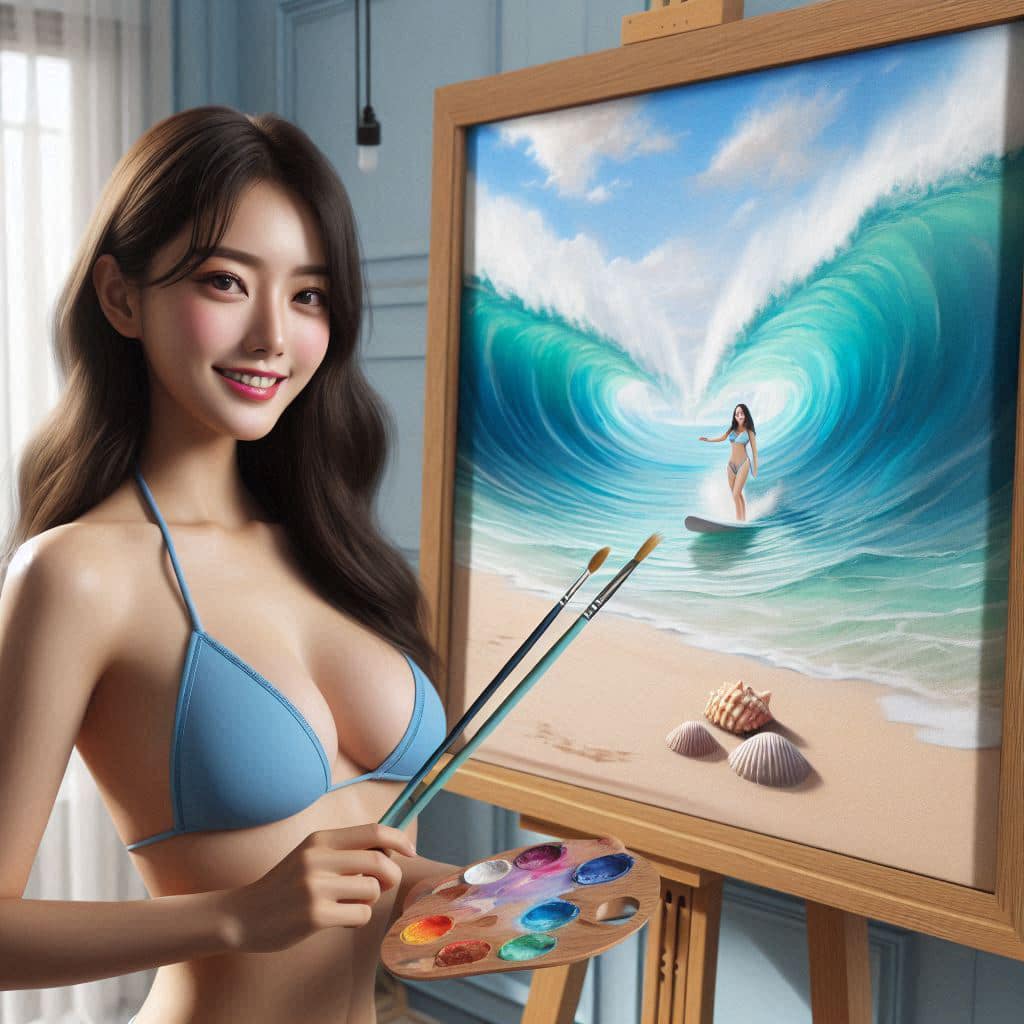 A bikini girl who likes to draw in her room