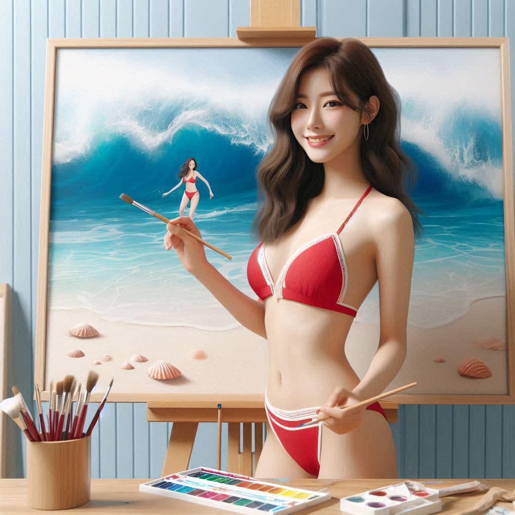 A bikini girl who likes to draw in her room
